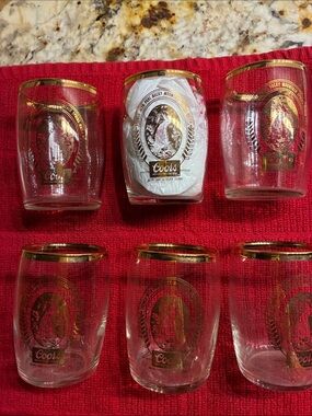 Adolph Coors gold rim beer barrel glasses Set of 6 - Clear with Gold
